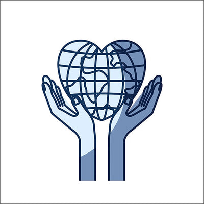 illustration of hands holding a heart-shaped globe